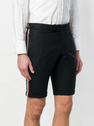 Shop Thom Browne Seamed Elastic Stripe Skinny Wool Shorts - Black