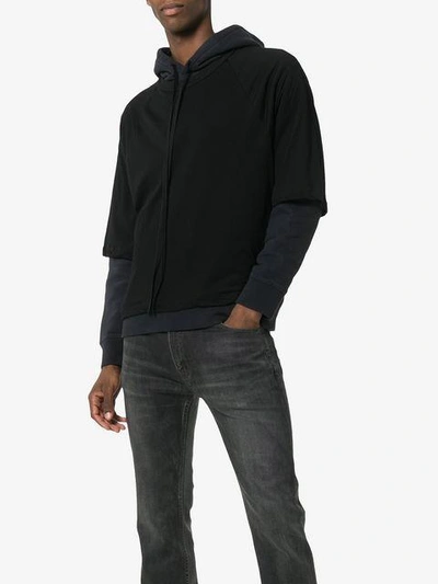 Shop Ben Taverniti Unravel Project Layered Cotton Hoodie In Blue