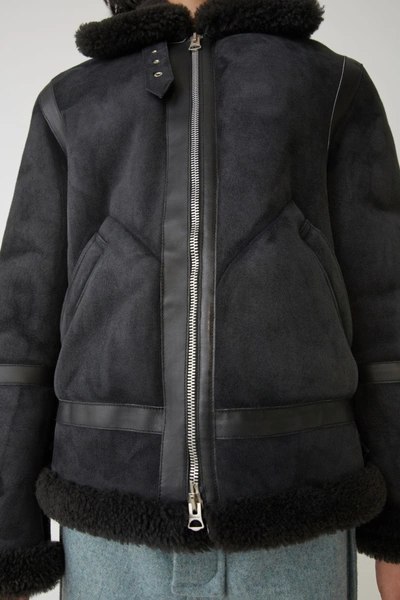 Shop Acne Studios Shearling Aviator Jacket Anthracite Grey