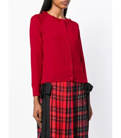 Shop Simone Rocha Beaded Bow Cardigan In Red