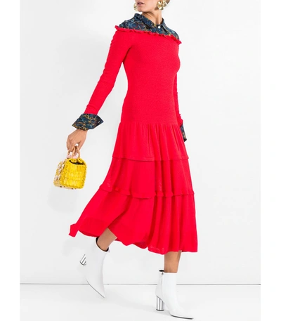 Shop Altuzarra Smocked Off The Shoulder Dress In Red