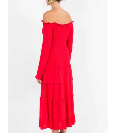 Shop Altuzarra Smocked Off The Shoulder Dress In Red