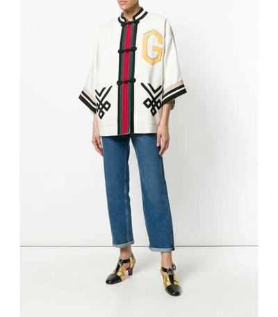 Shop Gucci Caban-kimono Jacket In White Multi