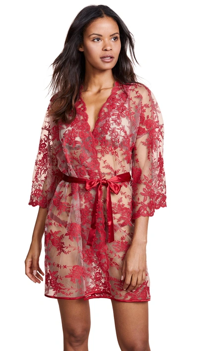 Shop Cosabella Rosie Velvet Trimmed Robe In Mystic Red