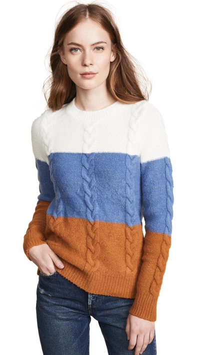 Shop Endless Rose Cable Knit Striped Sweater In Multi