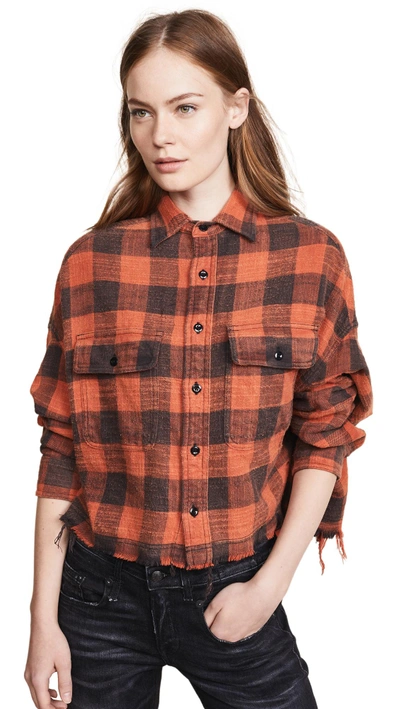 Shop R13 Cropped Work Shirt In Red Plaid