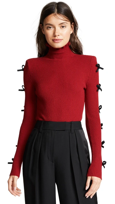 Shop Shushu-tong Ribbed Knit With Bows In Burgundy