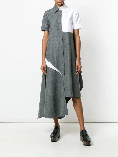 Shop Thom Browne Flannel Shirt Dress In Grey