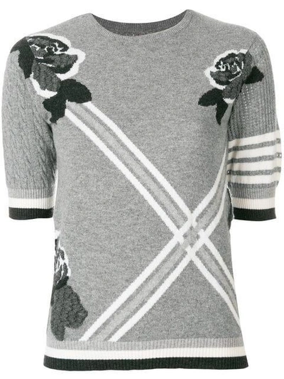 Shop Thom Browne Rose Intarsia Cashmere Tee Shirt In Grey