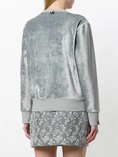 Shop Thom Browne Relaxed Fit Velvet Crewneck Pullover - Metallic