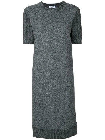 Shop Thom Browne Wool Flannel Cable Knit Sweater Dress - Grey
