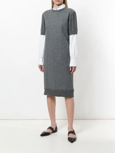 Shop Thom Browne Wool Flannel Cable Knit Sweater Dress - Grey