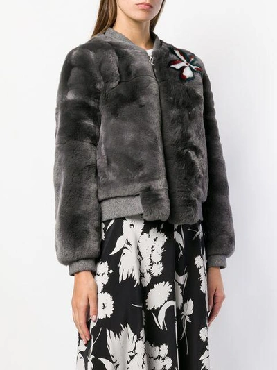 Shop Liska Fur Bomber Jacket In Grey