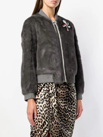 Shop Liska Fur Bomber Jacket - Grey