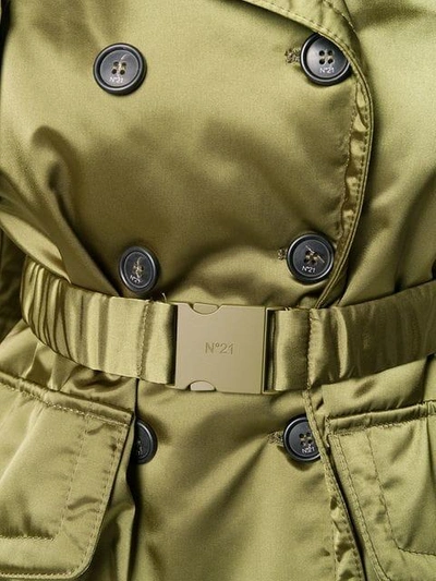 Shop N°21 Belted Satin Trench Coat In Green