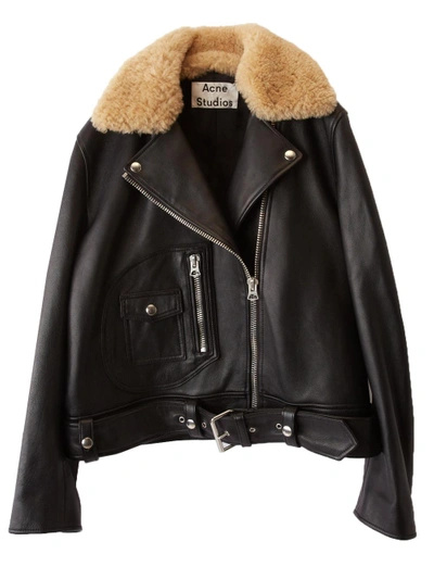 Shop Acne Studios Leather And Shearling Moto Jacket