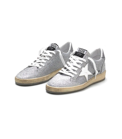 Shop Golden Goose Ball Star Sneakers In Silver Glitter/white Star