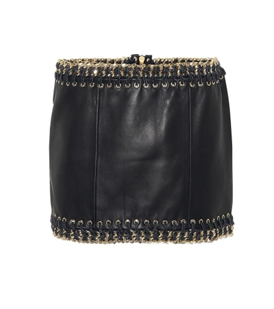 Shop Balmain Leather Embellished Miniskirt In Black