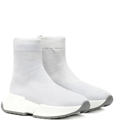 Shop Mm6 Maison Margiela Knitted Sneakers In White