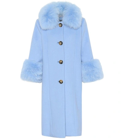 Shop Saks Potts Yvonne Fur-trimmed Wool Coat In Blue