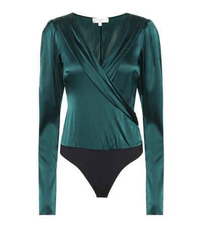 Shop Caroline Constas Stretch Silk Bodysuit In Green