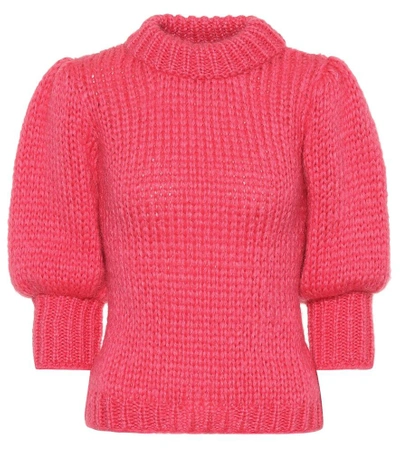 Shop Ganni Mohair And Wool Sweater In Pink
