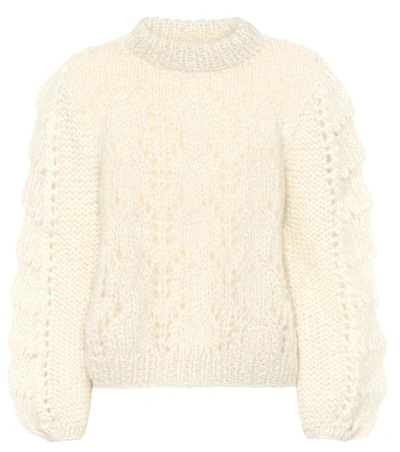 Shop Ganni Mohair And Wool Sweater In Beige