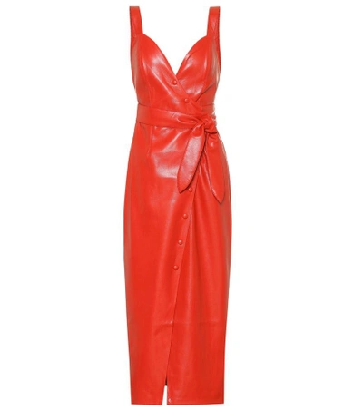 Shop Nanushka Nahar Faux Leather Wrap Dress In Red