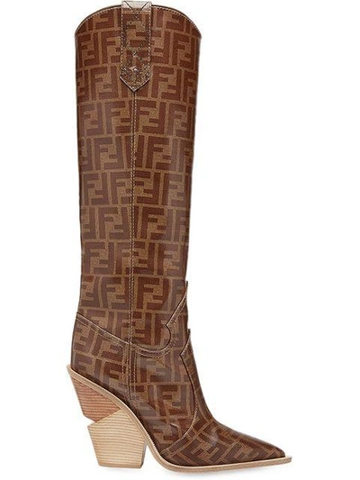 Shop Fendi Pointed Toe Cowboy Boots In Brown