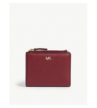 Shop Michael Michael Kors Logo Leather Folding Wallet In Maroon