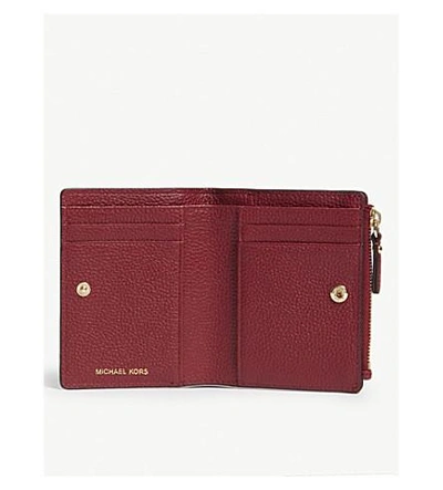 Shop Michael Michael Kors Logo Leather Folding Wallet In Maroon