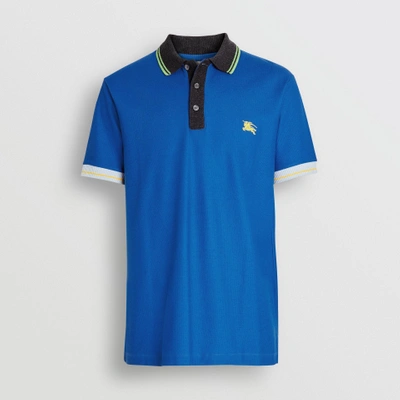 Shop Burberry Tipped Cotton Piqué Polo Shirt In Cerulean Blue