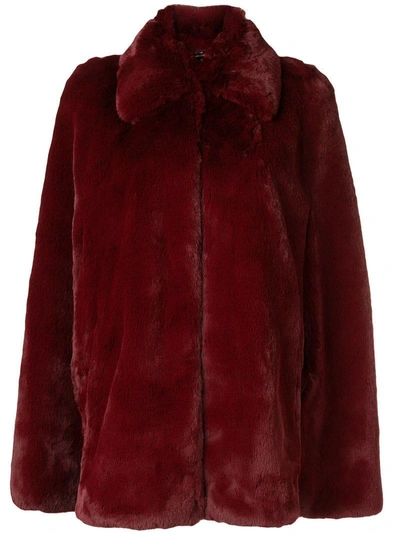 Shop Burberry Faux-fur Cape Jacket - Red