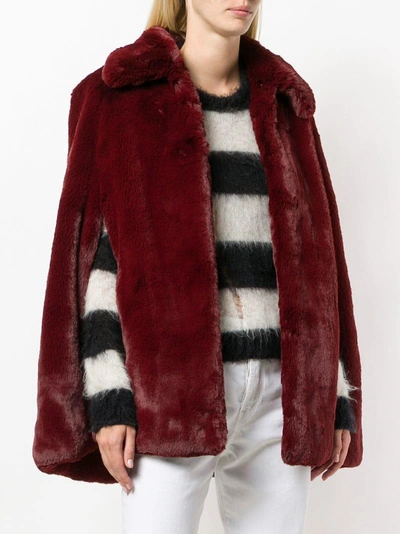 Shop Burberry Faux-fur Cape Jacket - Red