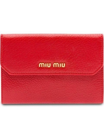 Shop Miu Miu Logo Plaque Wallet In Red