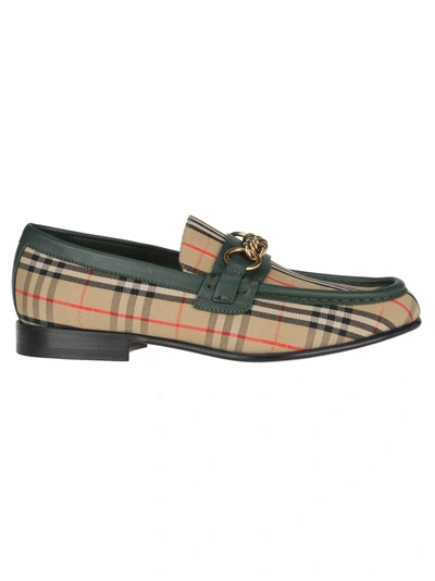 Shop Burberry Loafer In Dark Forest Green + Check