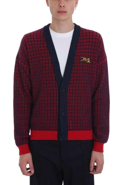 Shop Kenzo Jumping Tiger Red/blue Wool Cardigan
