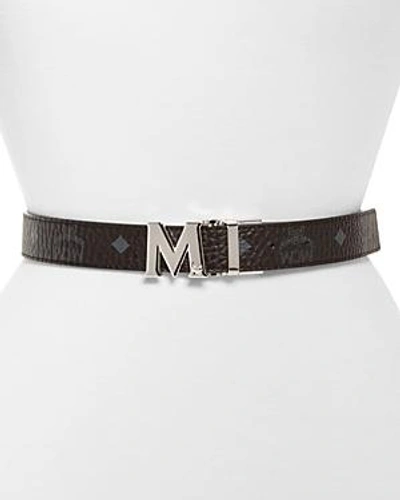 Shop Mcm Women's Visetos Logo Buckle Reversible Belt In Black/silver