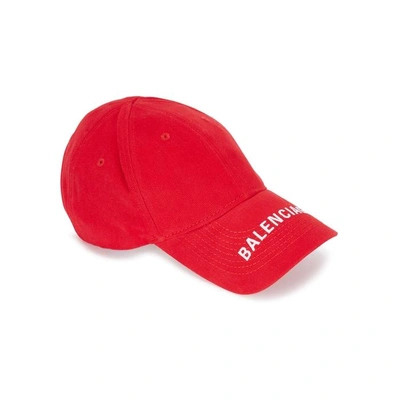 Shop Balenciaga Logo-embroidered Cotton Twill Cap In Red