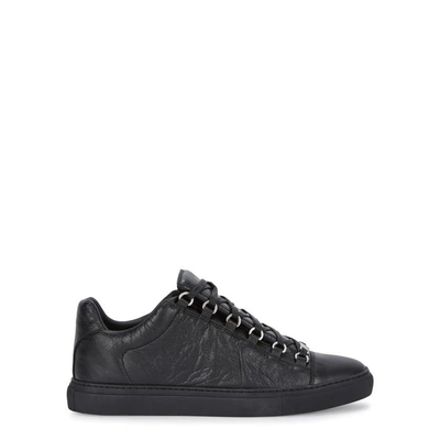 Shop Balenciaga Arena Grained Leather Trainers In Black