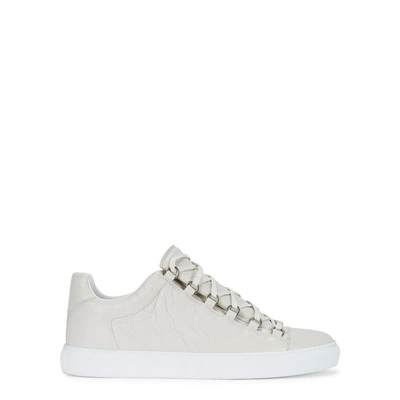 Shop Balenciaga Arena Grained Leather Trainers In White