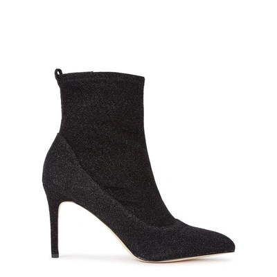 Shop Sam Edelman Olson Glittered Stretch-knit Ankle Boots In Black