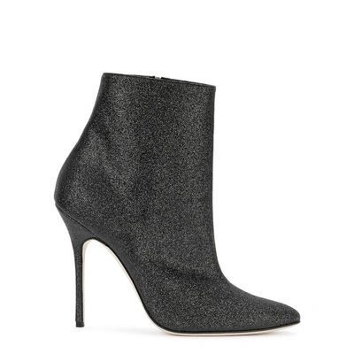 Shop Manolo Blahnik Insopolo Black Glittered Ankle Boots
