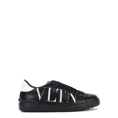Shop Valentino Open Logo-print Leather Trainers In Black And White