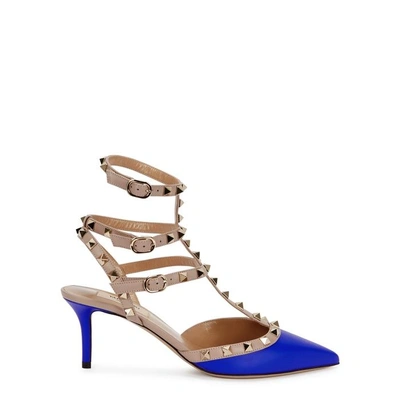 Shop Valentino Rockstud 65 Blue Leather Pumps In Bright Blue