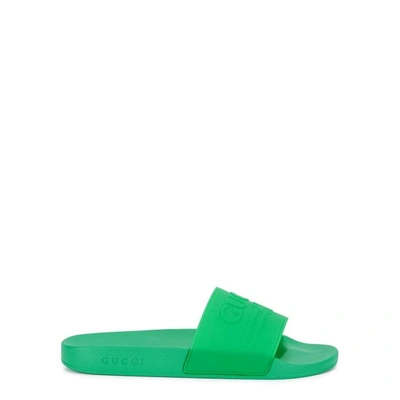 Shop Gucci Pursuit Green Logo Sliders