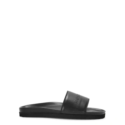 Shop Buscemi Slides Sport Logo Leather Sliders In Black