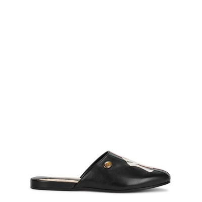 Shop Gucci Black Ny Yankees-embroidered Leather Mules