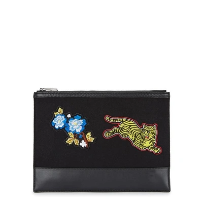 Shop Kenzo Multicolored Patched Leather Pouch In Black