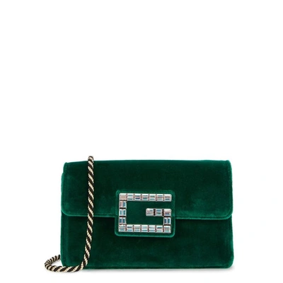 Shop Gucci Broadway Green Velvet Shoulder Bag